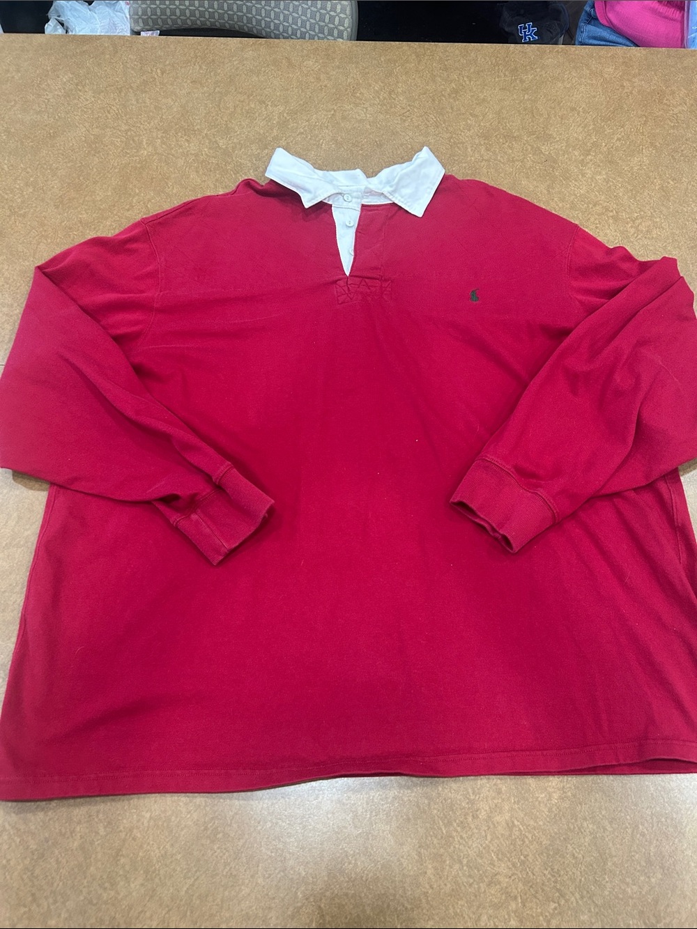 Vintage Ralph Lauren Polo Red Long-Sleeve Rugby Polo with White Collar 4XLT